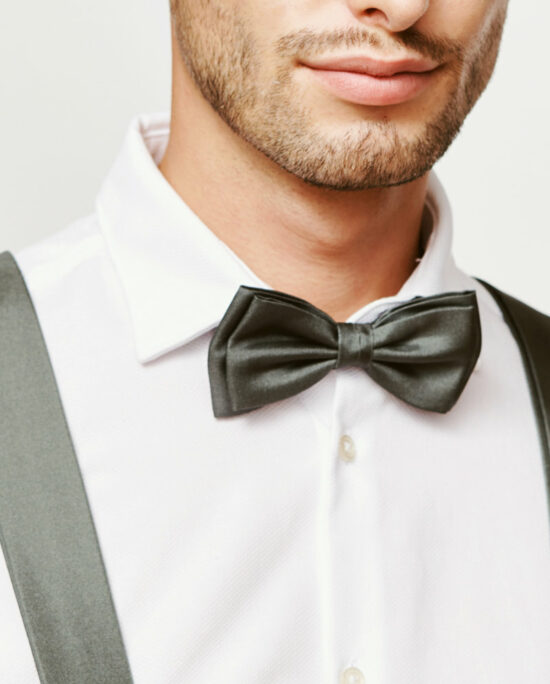 satin grey bowtie and suspenders for men