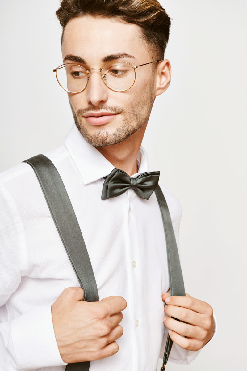 satin grey bowtie and suspenders for men