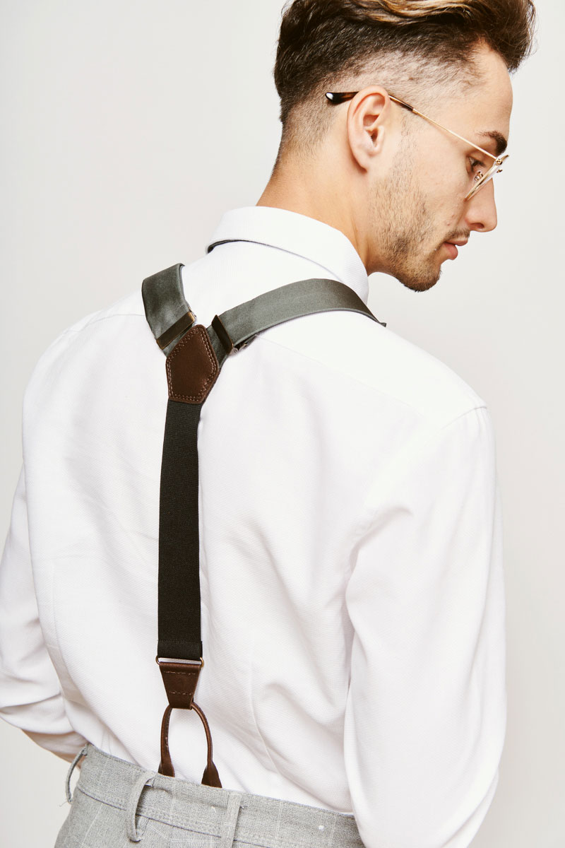 satin grey suspenders for men
