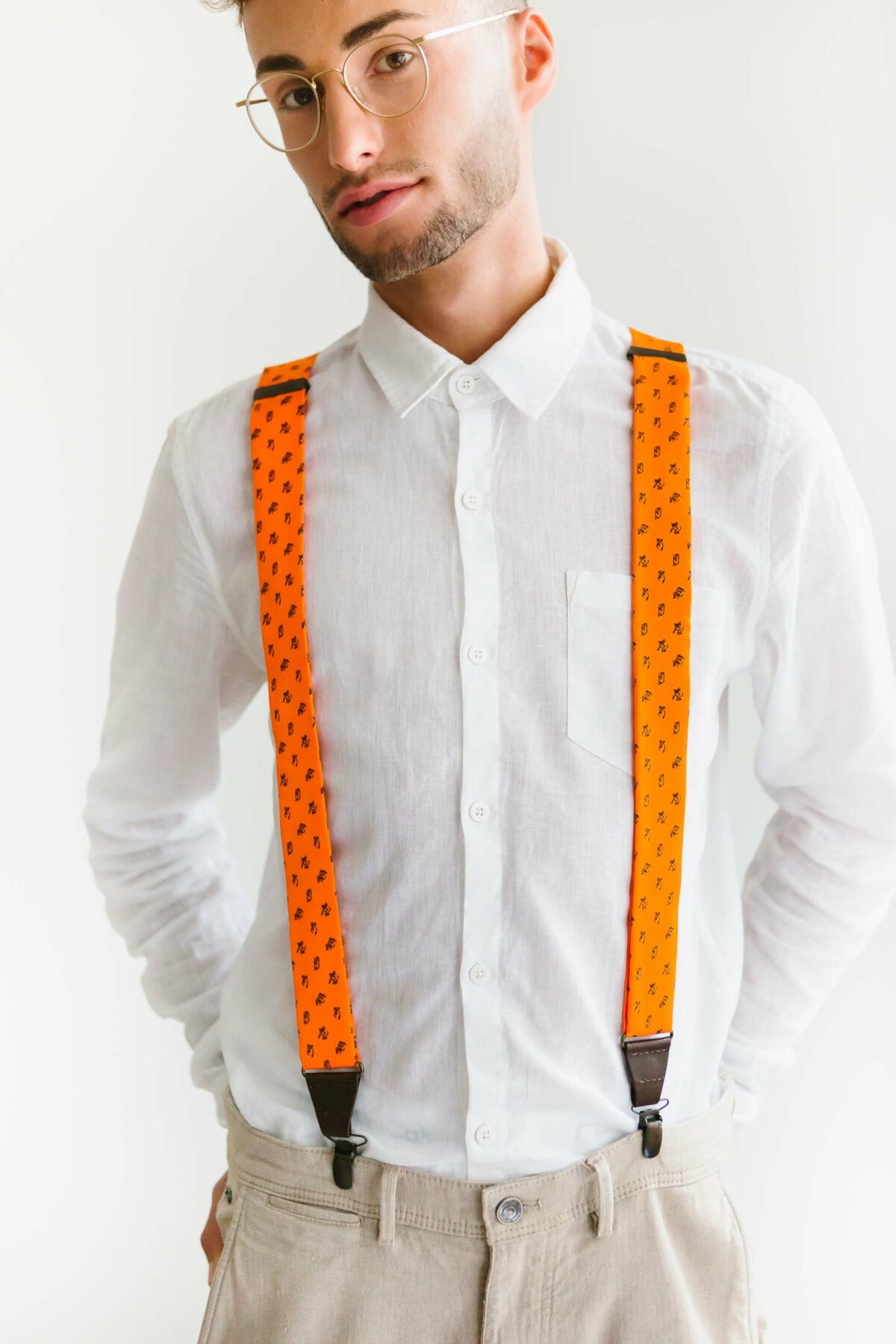 orange suspenders for men