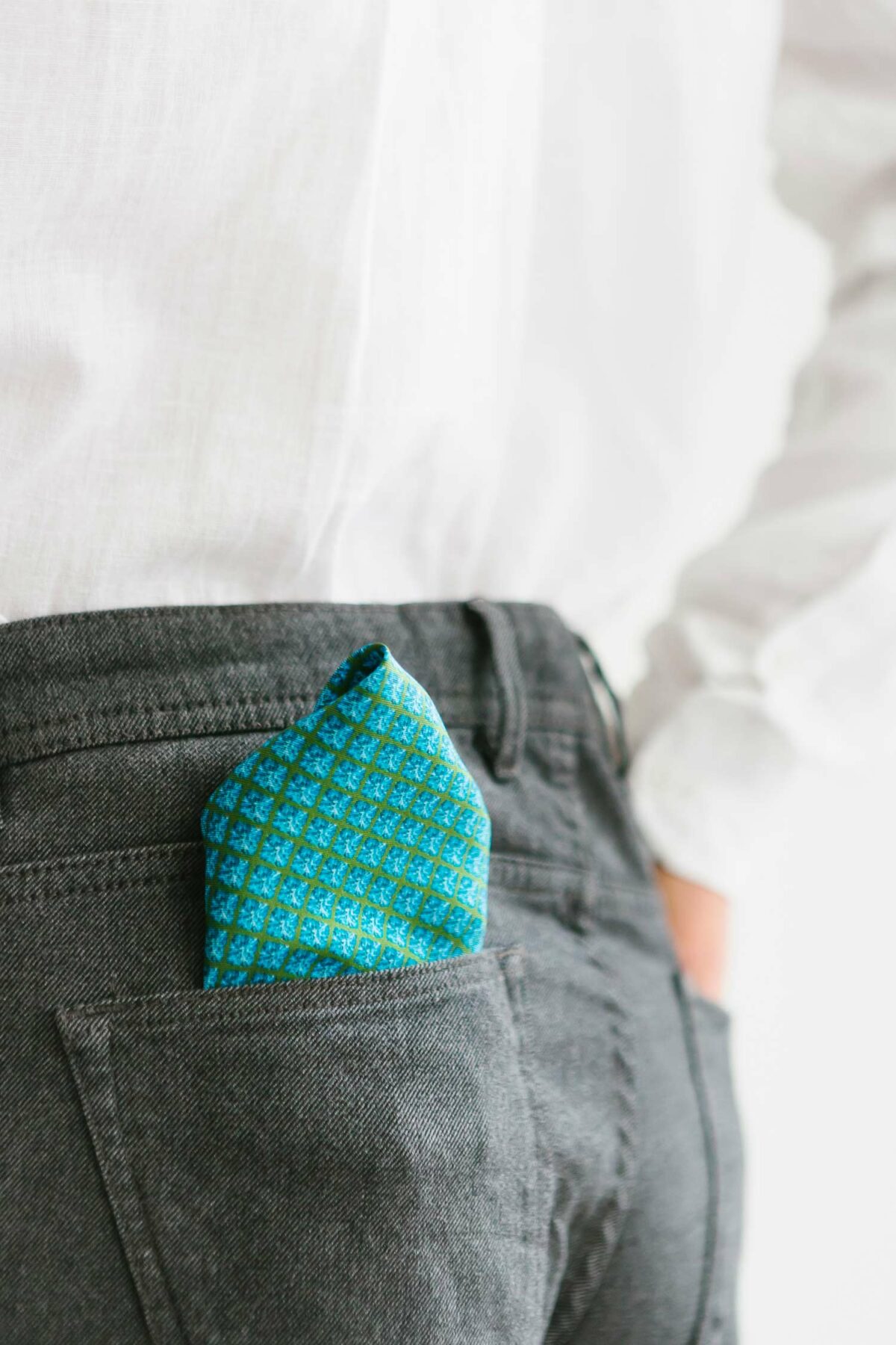 satin pocket square in blue and green for men