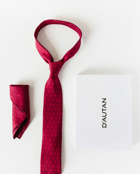 red tie and red pocket square for men
